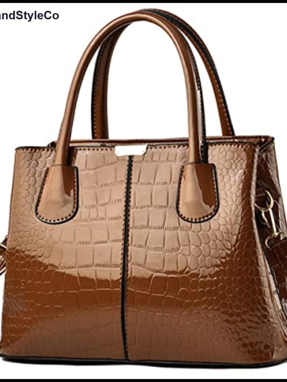 Patent Leather Satchel Handbag Crocodile Pattern Top Handle Shoulder Purse Tote